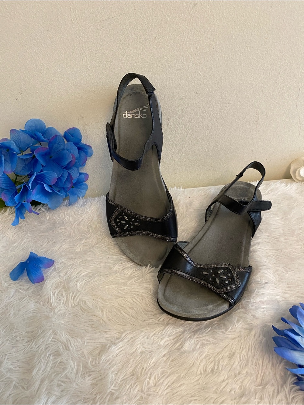Dansko Black Women's Slingback Sandals with Decorative Cutouts